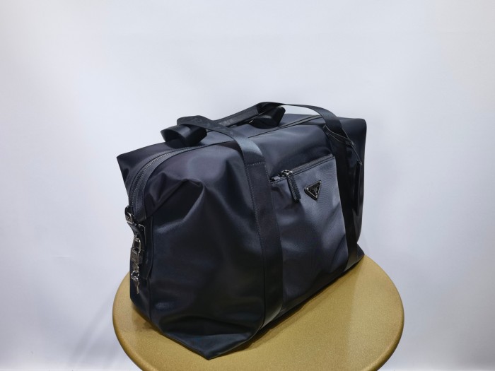 NIGO Prada Men's Blue Zipper Closure Solid Color Enameled Metal Triangle Logo Fabric Quilted Leather Tote Travel Bag Bags #nigo74598