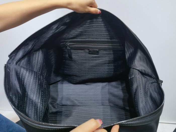 NIGO Prada Men's Blue Zipper Closure Solid Color Enameled Metal Triangle Logo Fabric Quilted Leather Tote Travel Bag Bags #nigo74598