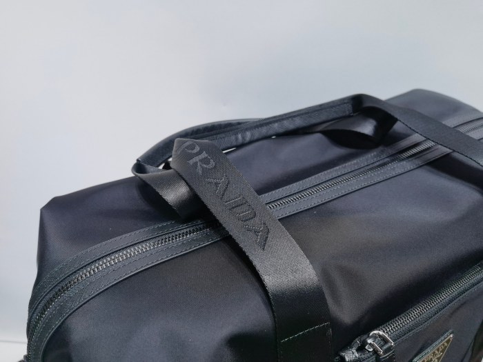 NIGO Prada Men's Blue Zipper Closure Solid Color Enameled Metal Triangle Logo Fabric Quilted Leather Tote Travel Bag Bags #nigo74598