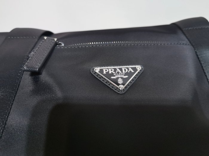 NIGO Prada Men's Blue Zipper Closure Solid Color Enameled Metal Triangle Logo Fabric Quilted Leather Tote Travel Bag Bags #nigo74598