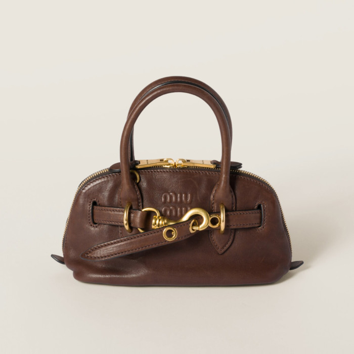 NIGO MiuMiu Aventure Nappa Women's Pure Color Embossed Letter Leather Shoulder Mini Tote Bag Bags #nigo74617