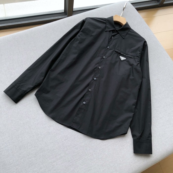 NIGO Prada Men's Spring And Autumn Solid Color Recycled Fiber Nylon Single Breasted Long Sleeved Shirt #nigo74639