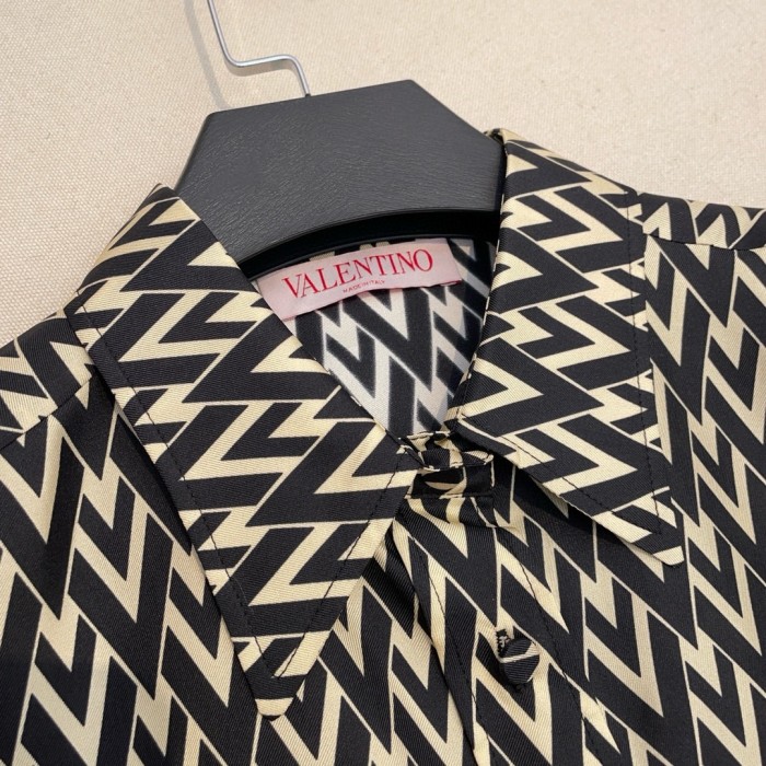 NIGO Valentino Women's Summer Solid Color Letter Printed Silk Lapel Single Breasted Long Sleeve Shirt #nigo74645