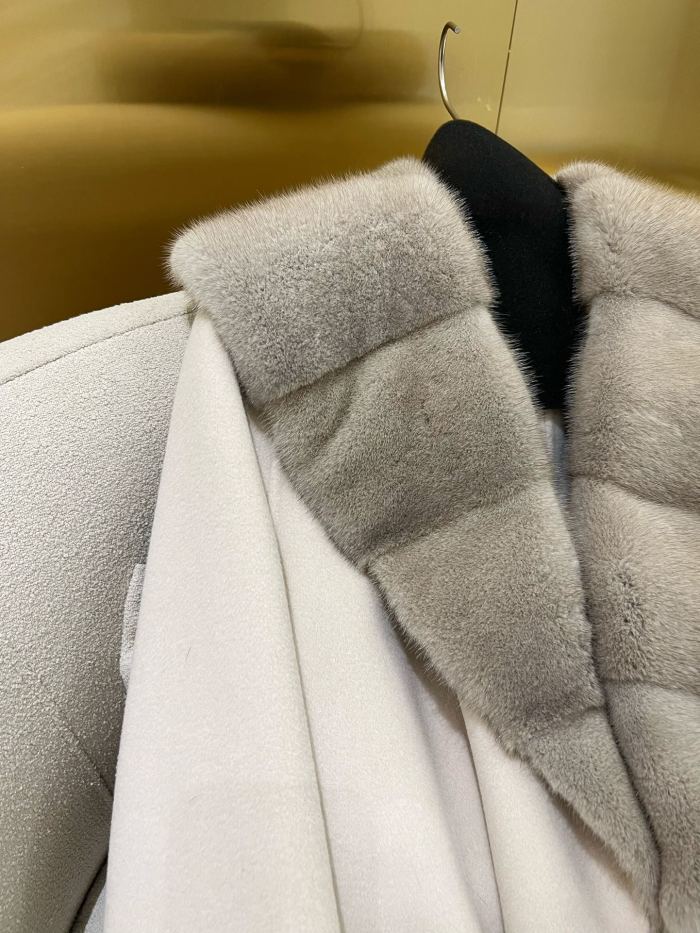 NIGO Loro Piana Women's Fall And Winter Solid Color Mink Shawl Collar Wool Fabric Drawstring Long Coat Jacket #nigo74642