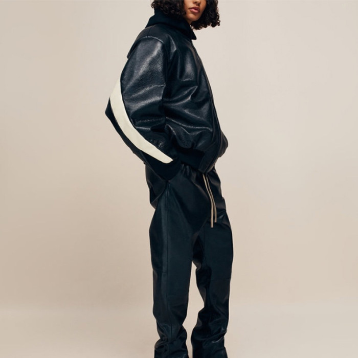 NIGO Essentials X Fear Of God Men's Women's Spring And Autumn Standing Collar Zipper Solid Color Loose Bomber Jacket Long Sleeve Leather Jacket Ngvp #nigo9755