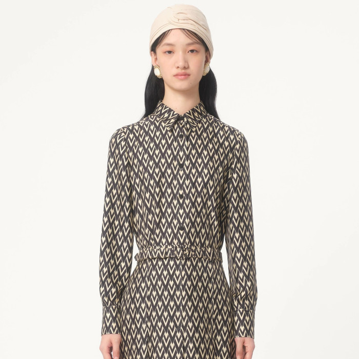 NIGO Valentino Women's Summer Solid Color Letter Printed Silk Lapel Single Breasted Long Sleeve Shirt #nigo74645