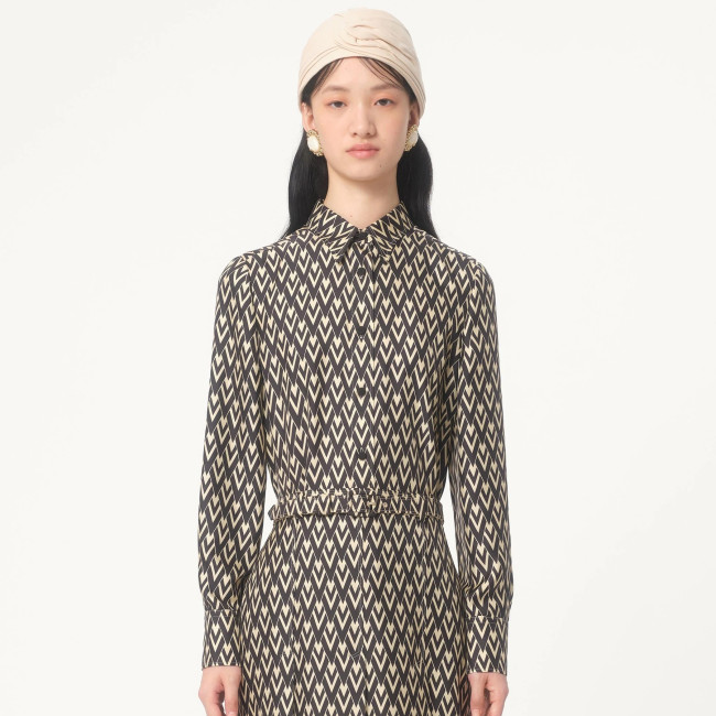NIGO Valentino Women's Summer Solid Color Letter Printed Silk Lapel Single Breasted Long Sleeve Shirt #nigo74645