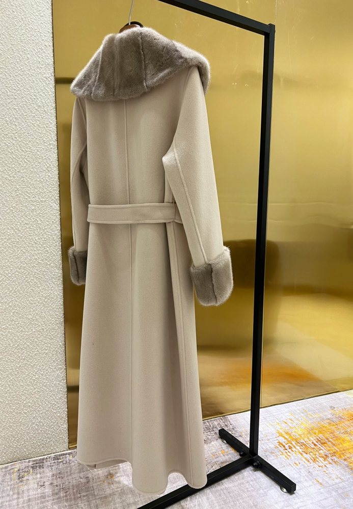 NIGO Loro Piana Women's Fall And Winter Solid Color Mink Shawl Collar Wool Fabric Drawstring Long Coat Jacket #nigo74642