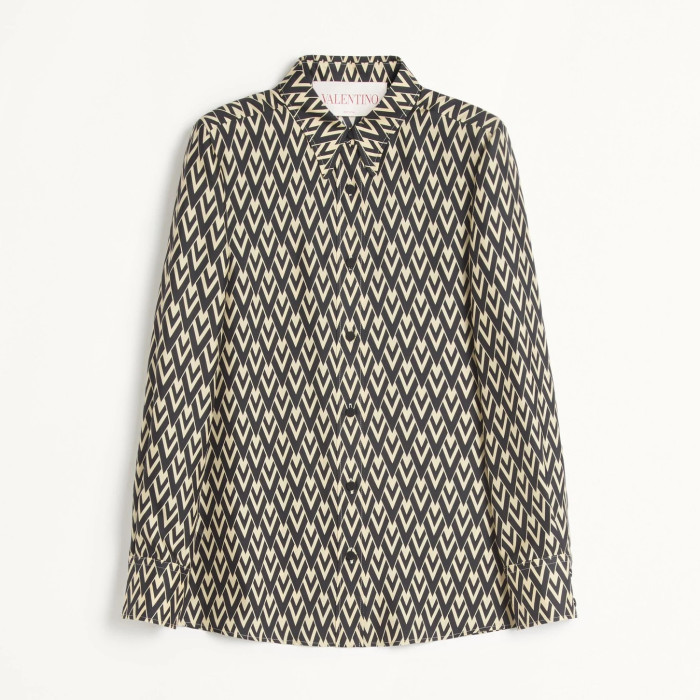 NIGO Valentino Women's Summer Solid Color Letter Printed Silk Lapel Single Breasted Long Sleeve Shirt #nigo74645