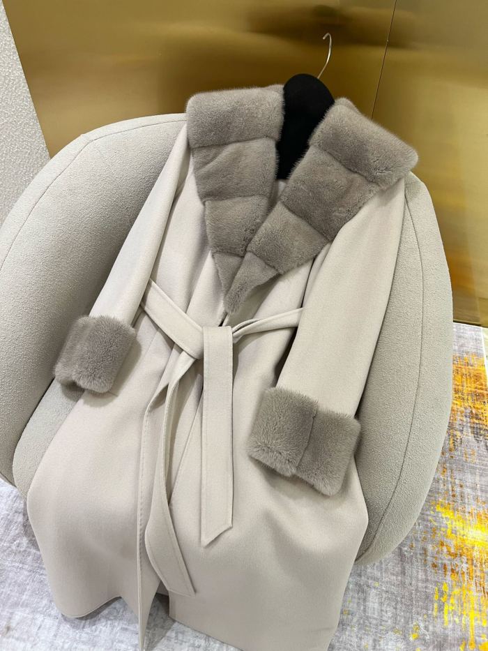 NIGO Loro Piana Women's Fall And Winter Solid Color Mink Shawl Collar Wool Fabric Drawstring Long Coat Jacket #nigo74642