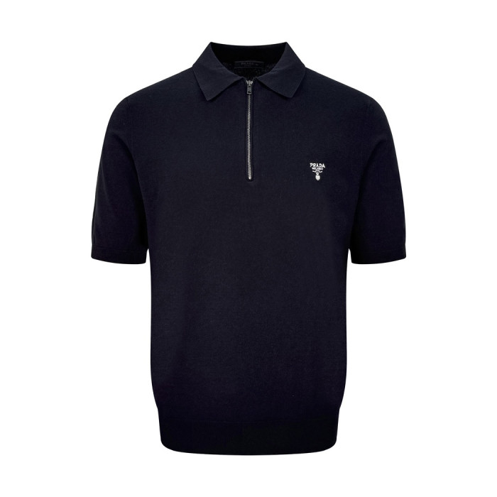 NIGO Prada Men's Summer Solid Color Logo Embroidery Zipper Neck Short Sleeve Polo Shirt T-Shirt #nigo74655