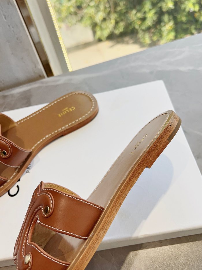 NIGO Celine Women's Spring Summer TRIOMPHE Cow Leather Mule Shoes Solid Color Casual Slippers Shoes #nigo71816