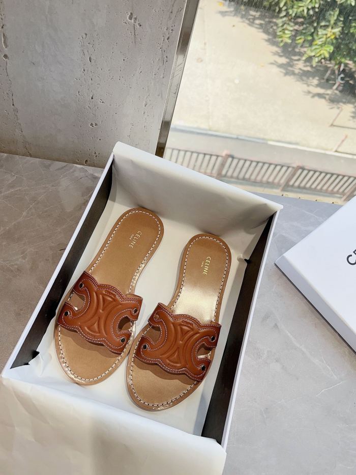 NIGO Celine Women's Spring Summer TRIOMPHE Cow Leather Mule Shoes Solid Color Casual Slippers Shoes #nigo71816