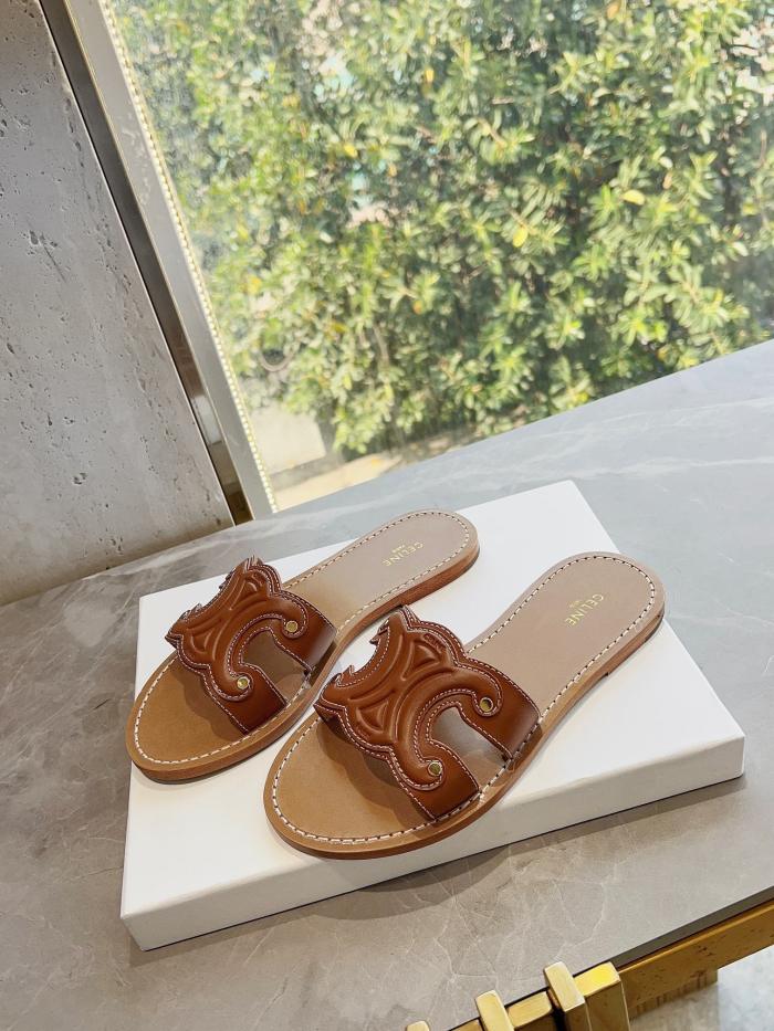 NIGO Celine Women's Spring Summer TRIOMPHE Cow Leather Mule Shoes Solid Color Casual Slippers Shoes #nigo71816