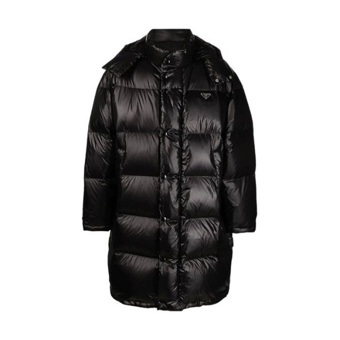 NIGO Prada Men's And Women's Autumn And Winter Solid Color Quilted Fluffy Medium Length Hooded Puffer Down Jacket #nigo74389