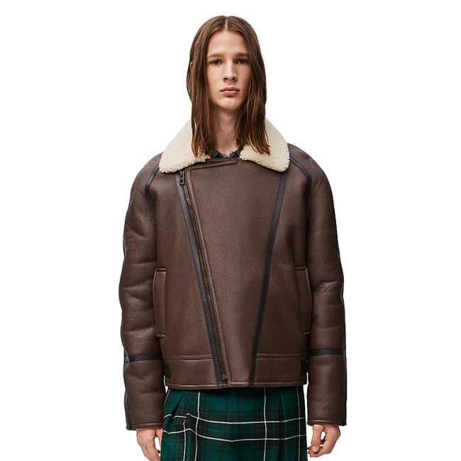 NIGO Loewe Men's Autumn And Winter Shearling Pilot Jacket Solid Color Zipper Lapel Loose Leather Jacket Ngvp #nigo9776
