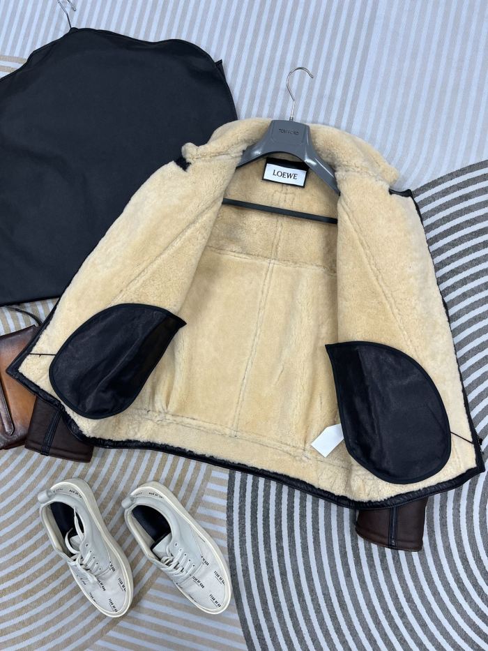 NIGO Loewe Men's Autumn And Winter Shearling Pilot Jacket Solid Color Zipper Lapel Loose Leather Jacket ﻿Ngvp #nigo9776