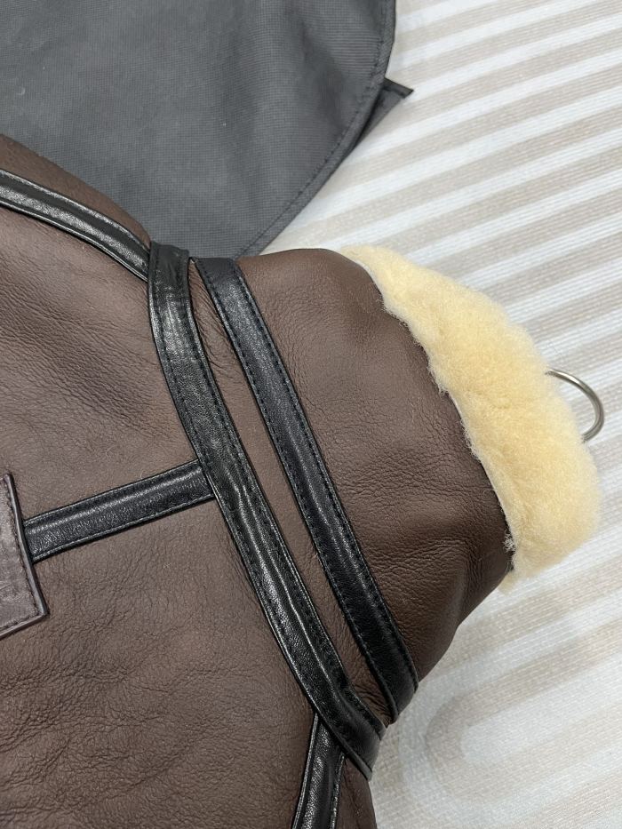 NIGO Loewe Men's Autumn And Winter Shearling Pilot Jacket Solid Color Zipper Lapel Loose Leather Jacket ﻿Ngvp #nigo9776