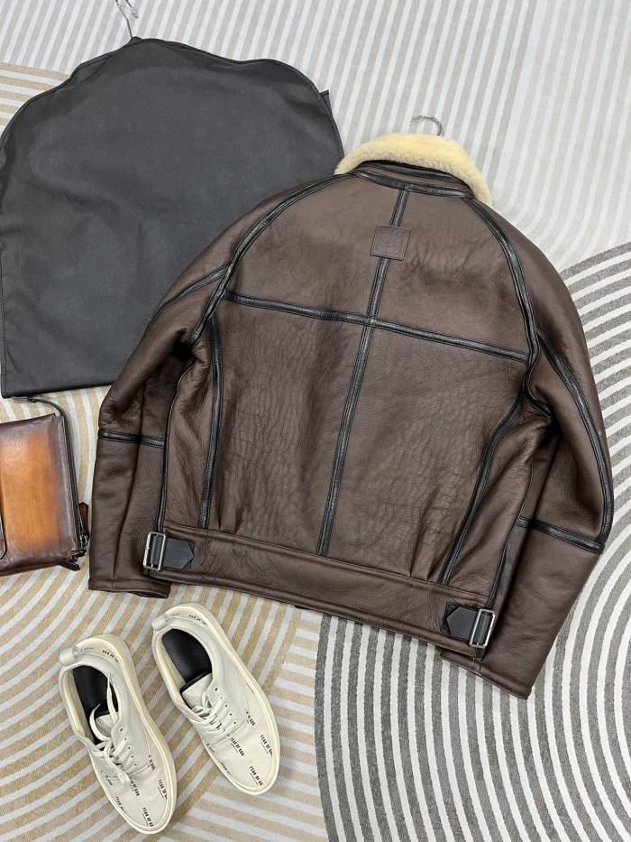 NIGO Loewe Men's Autumn And Winter Shearling Pilot Jacket Solid Color Zipper Lapel Loose Leather Jacket ﻿Ngvp #nigo9776
