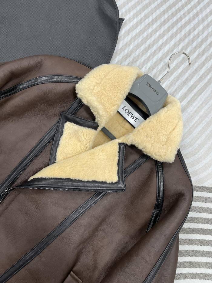 NIGO Loewe Men's Autumn And Winter Shearling Pilot Jacket Solid Color Zipper Lapel Loose Leather Jacket ﻿Ngvp #nigo9776