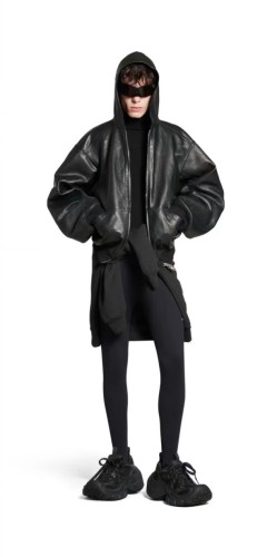 NIGO Balenciaga Men's Women's Autumn And Winter Loose Contour Hooded Leather Jacket Zip High Street Hip Hop Biker Style Jacket Ngvp #nigo9784