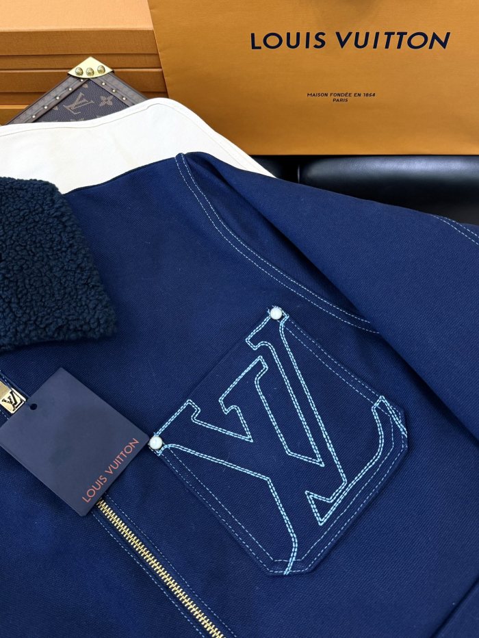 NIGO Louis Vuitton Men's Autumn and Winter Solid Color Lamb's wool Embroidered Logo Printed Zipper Closure Splicing Lapel Long Sleeve Jacket #nigo74693
