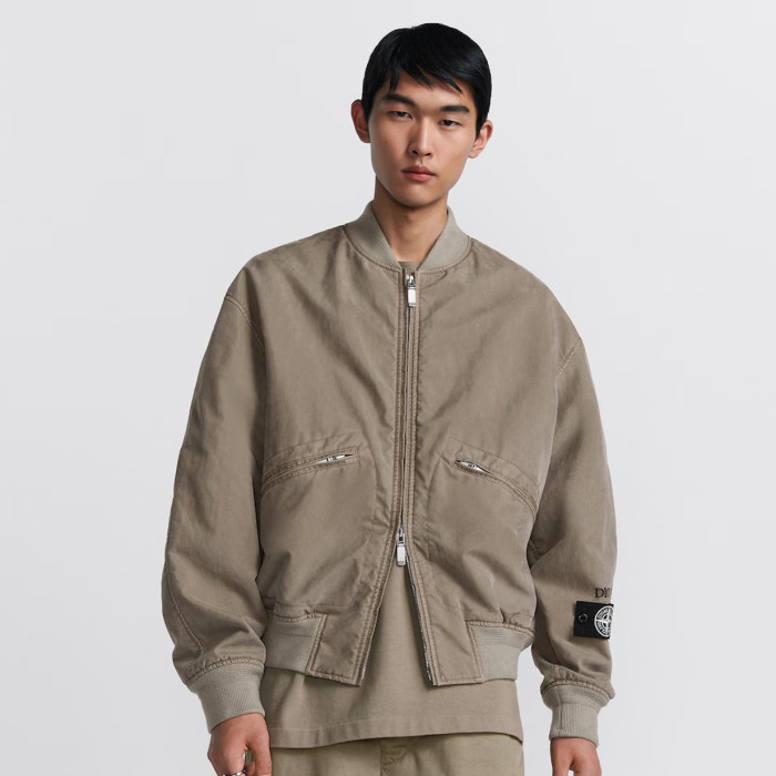 NIGO Dior X Stone Island Men's Spring Autumn Solid Color Letter Logo Pilot Zipper Long Sleeve Jacket Bomber Jacket #nigo74685