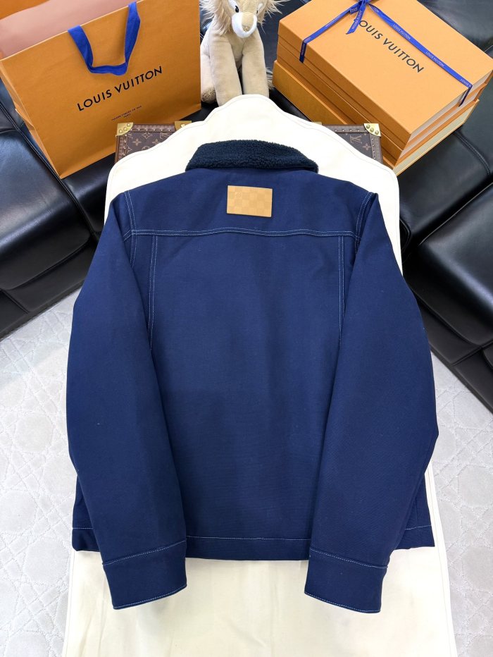 NIGO Louis Vuitton Men's Autumn and Winter Solid Color Lamb's wool Embroidered Logo Printed Zipper Closure Splicing Lapel Long Sleeve Jacket #nigo74693