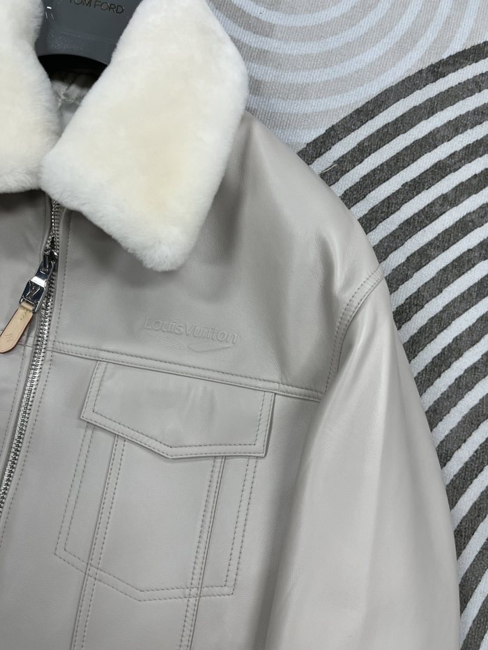 NIGO Louis Vuitton Men's Autumn and Winter Solid Color Fur Collar Sheepskin Zipper Long Sleeve Jacket #nigo74719