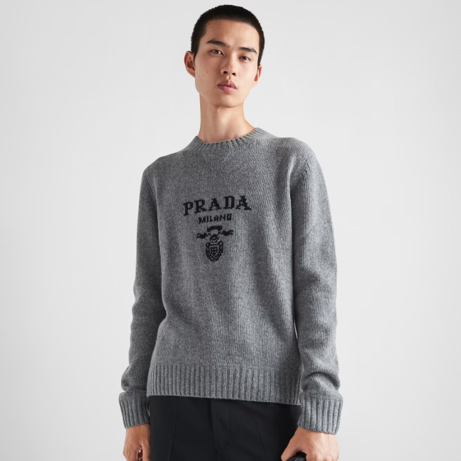 NIGO Prada Men's Spring And Fall Solid Color Round Neck Printed Logo Cashmere Knit Sweater Pullover #nigo74724