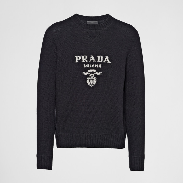 NIGO Prada Men's Spring And Fall Solid Color Round Neck Printed Logo Cashmere Knit Sweater Pullover #nigo74724