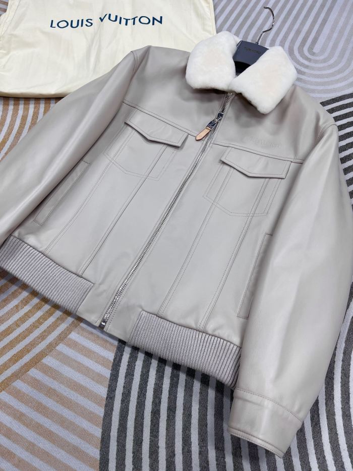 NIGO Louis Vuitton Men's Autumn and Winter Solid Color Fur Collar Sheepskin Zipper Long Sleeve Jacket #nigo74719
