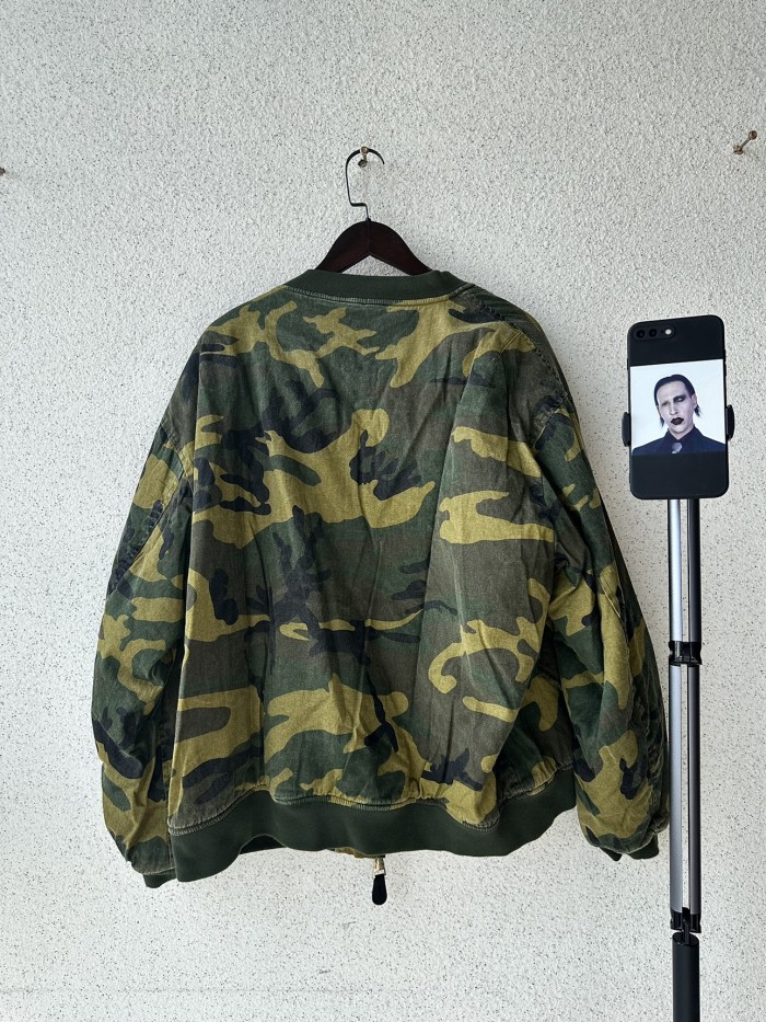 NIGO Raf Simons Men's Fall And Winter Bomber Camouflage Patch Ma1 Aviator Jacket Zipper Long Sleeve Cotton Jacket #nigo74728