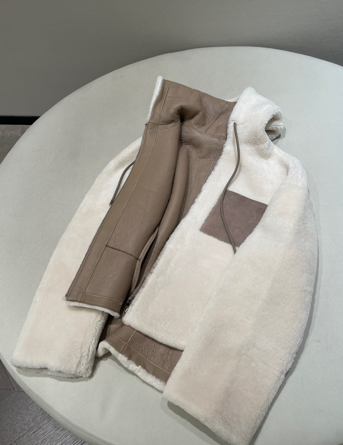 NIGO Loewe Women's Fall And Winter Fur Integration Patchwork Lamb Wool Zipper Hooded Long Sleeved Jacket #nigo74736