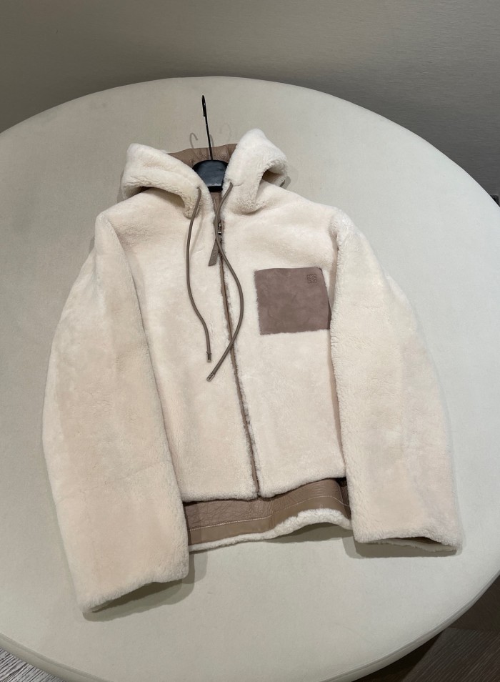 NIGO Loewe Women's Fall And Winter Fur Integration Patchwork Lamb Wool Zipper Hooded Long Sleeved Jacket #nigo74736