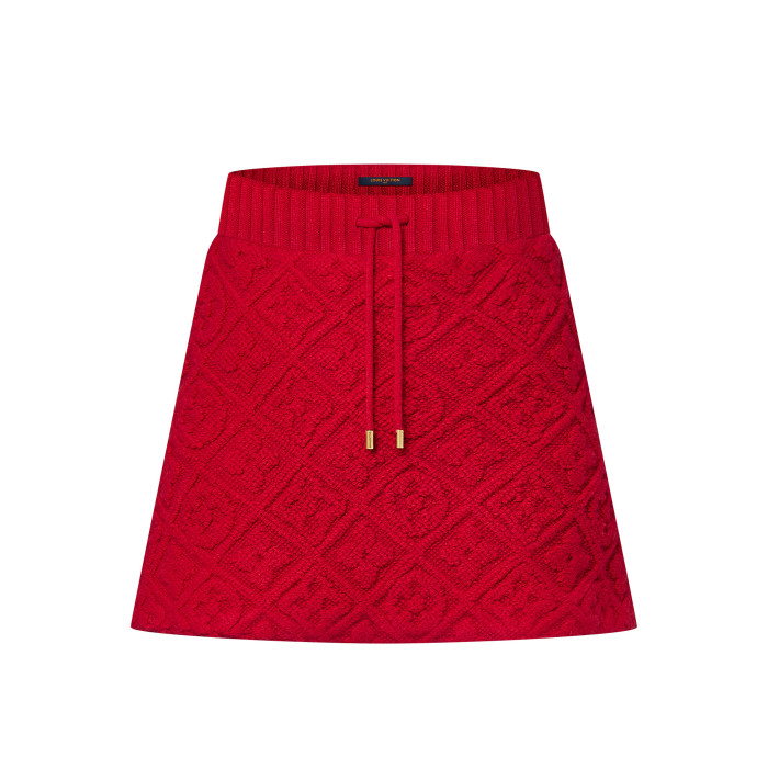 NIGO Louis Vuitton Women's Spring And Autumn Solid Color Single Breasted Ribbed Round Neck Long Sleeved Single-breasted Wool Cardigan Jacket Sweater Drawstring Mid Waist Casual Skirt Suit Set #nigo74753