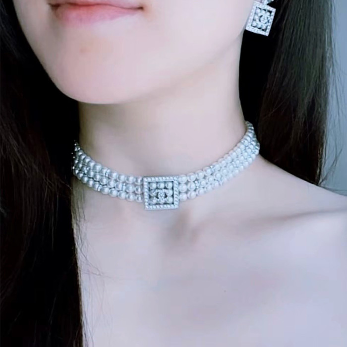 NIGO Chanel Women's Fashion Solid Color Multi-Layer Necklace Pearl Rhinestone Necklace Accessories Ngvp #nigo9813