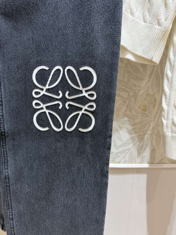 NIGO Loewe Women's Spring and Autumn Logo Print Black Low Rise Zipper Loose Jeans Pants #nigo74754