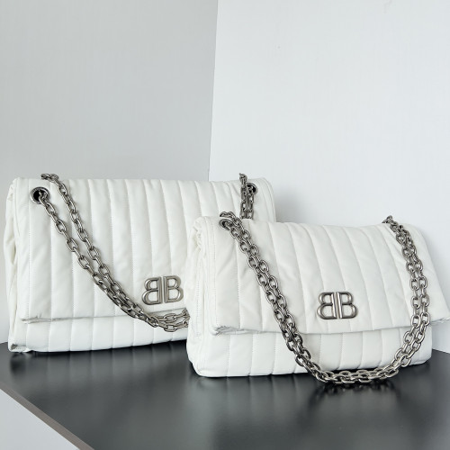 NIGO Balenciaga MONACO Women's Aged Silver BB Logo Flap Closure Quilted Solid Color Calfskin Tote Shoulder Bag Bags #nigo74775