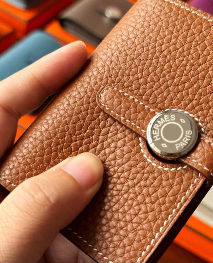 NIGO Hermes Dogon Women's Silver Buckle Togo Cowhide Solid Color Card Case Wallet Bag Bags #nigo74813