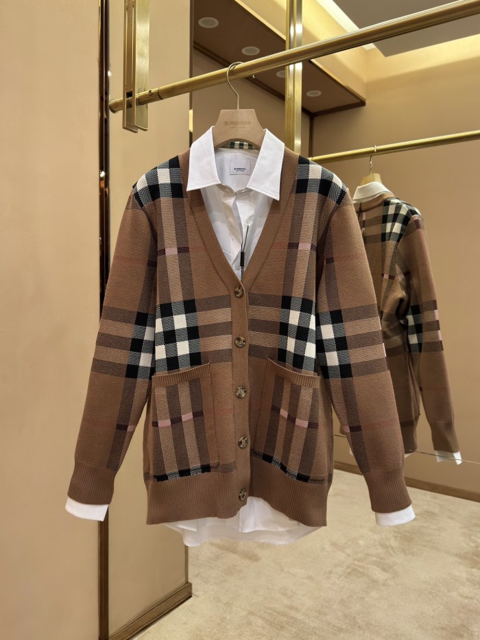 NIGO Burberry Men's Spring And Fall Plaid Print Wool Blend Single Breasted V-neck Long Sleeved Knit Cardigan Jacket #nigo74819