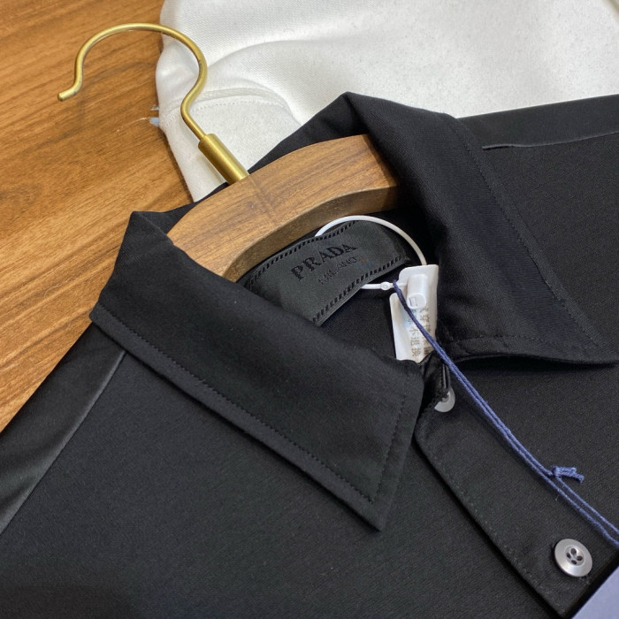 NIGO Prada Men's Summer Black Triangle Label Pocket Polo Neck Cotton Short Sleeve T-Shirt #nigo74815