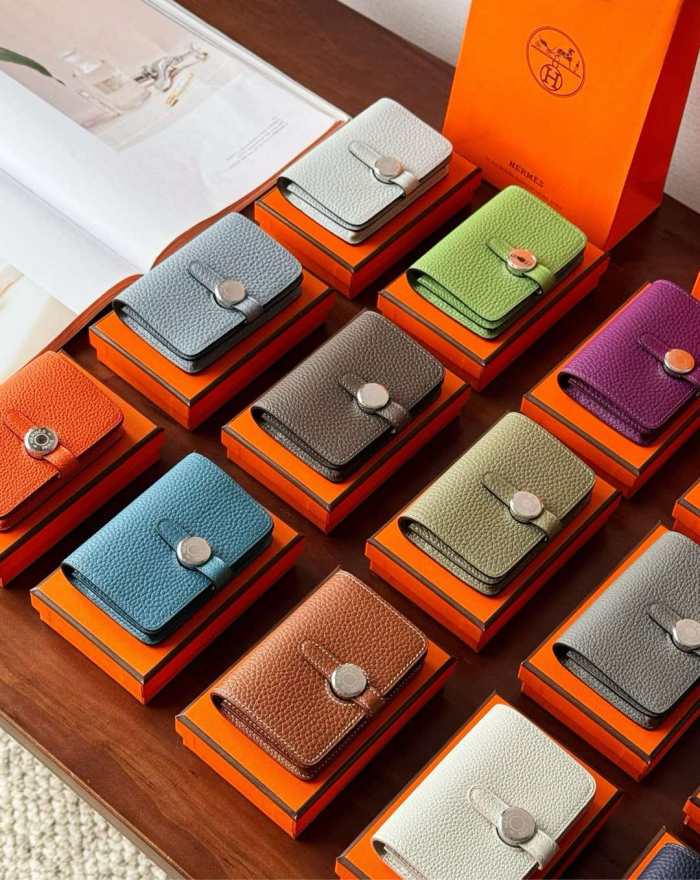 NIGO Hermes Dogon Women's Silver Buckle Togo Cowhide Solid Color Card Case Wallet Bag Bags #nigo74813