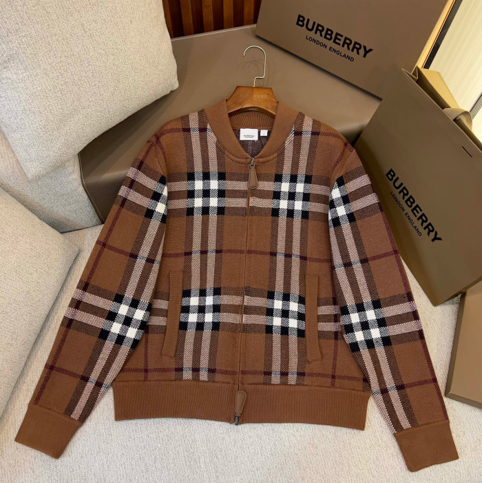 NIGO Burberry Men's Check Jacquard Wool Cashmere Knit Zipper Long Sleeve Jacket #nigo74818