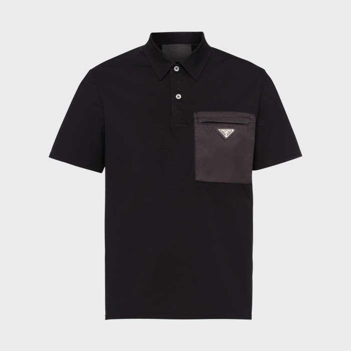 NIGO Prada Men's Summer Black Triangle Label Pocket Polo Neck Cotton Short Sleeve T-Shirt #nigo74815