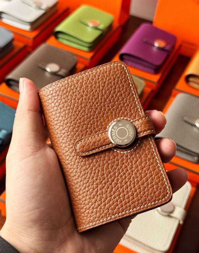 NIGO Hermes Dogon Women's Silver Buckle Togo Cowhide Solid Color Card Case Wallet Bag Bags #nigo74813