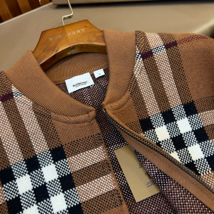 NIGO Burberry Men's Check Jacquard Wool Cashmere Knit Zipper Long Sleeve Jacket #nigo74818