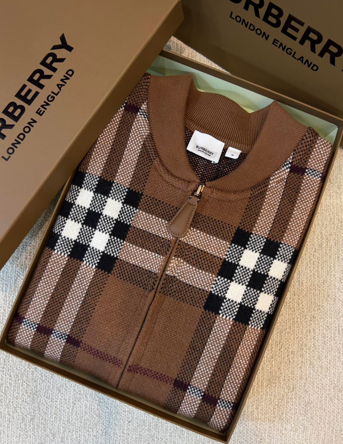 NIGO Burberry Men's Check Jacquard Wool Cashmere Knit Zipper Long Sleeve Jacket #nigo74818