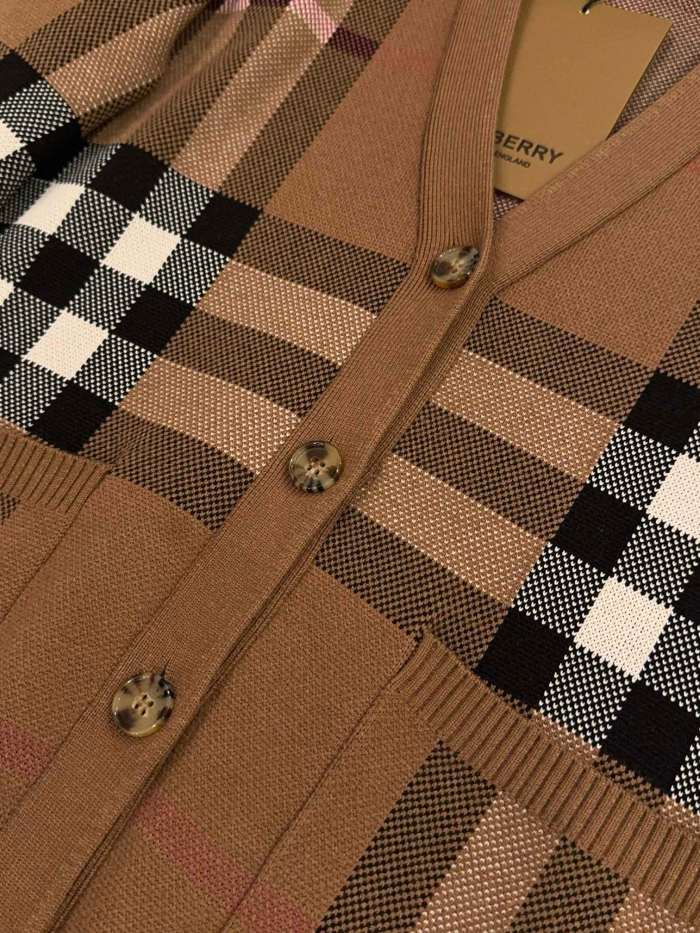 NIGO Burberry Men's Spring And Fall Plaid Print Wool Blend Single Breasted V-neck Long Sleeved Knit Cardigan Jacket #nigo74819