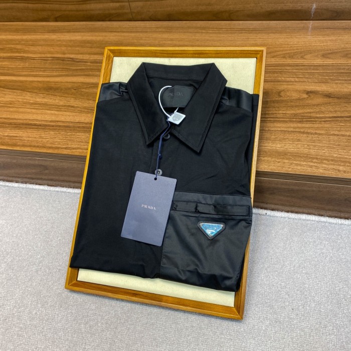 NIGO Prada Men's Summer Black Triangle Label Pocket Polo Neck Cotton Short Sleeve T-Shirt #nigo74815